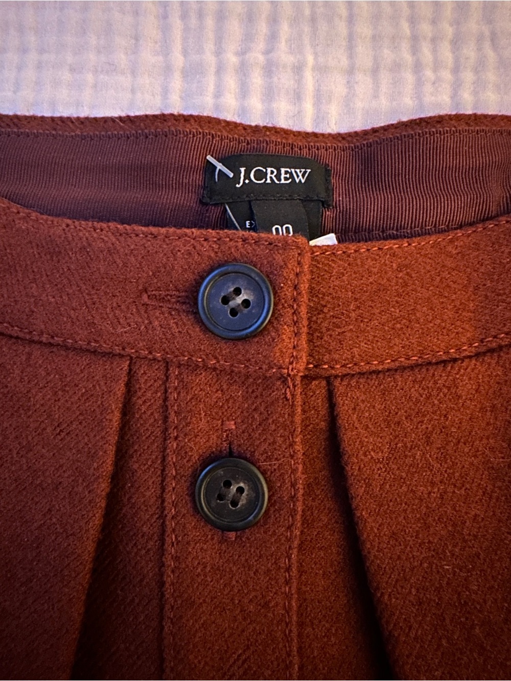 J.Crew 100% Wool Button Front A-Line Skirt Brown Petite 00 Fall Winter